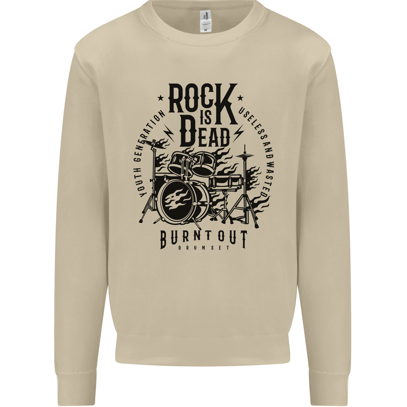 Rock is Dead Drum Kit Drummer Drumming Mens Sweatshirt Jumper Sand