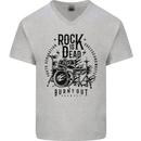 Rock is Dead Drum Kit Drummer Drumming Mens V-Neck Cotton T-Shirt Sports Grey
