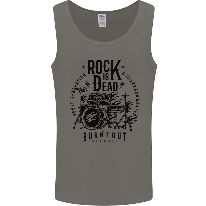 Rock is Dead Drum Kit Drummer Drumming Mens Vest Tank Top Charcoal