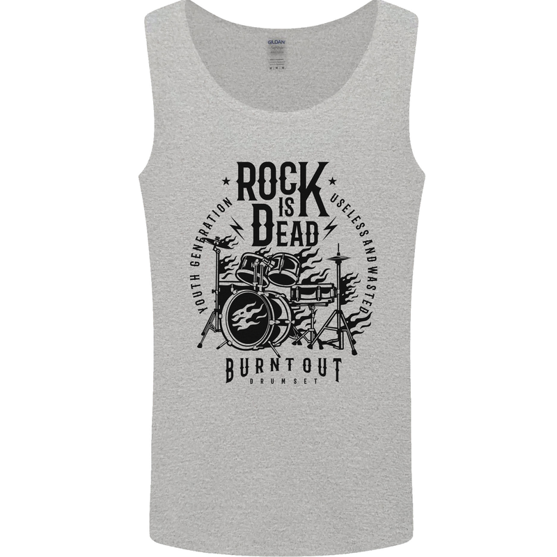 Rock is Dead Drum Kit Drummer Drumming Mens Vest Tank Top Sports Grey