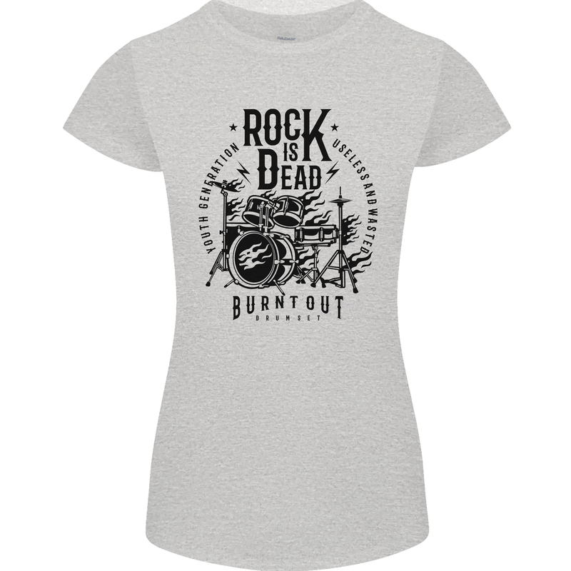 Rock is Dead Drum Kit Drummer Drumming Womens Petite Cut T-Shirt Sports Grey