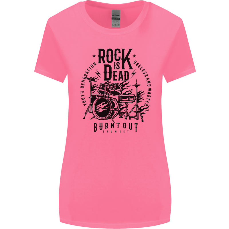 Rock is Dead Drum Kit Drummer Drumming Womens Wider Cut T-Shirt Azalea