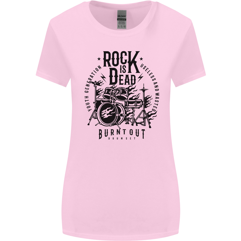 Rock is Dead Drum Kit Drummer Drumming Womens Wider Cut T-Shirt Light Pink