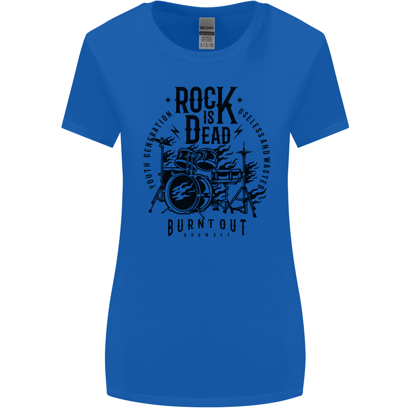 Rock is Dead Drum Kit Drummer Drumming Womens Wider Cut T-Shirt Royal Blue