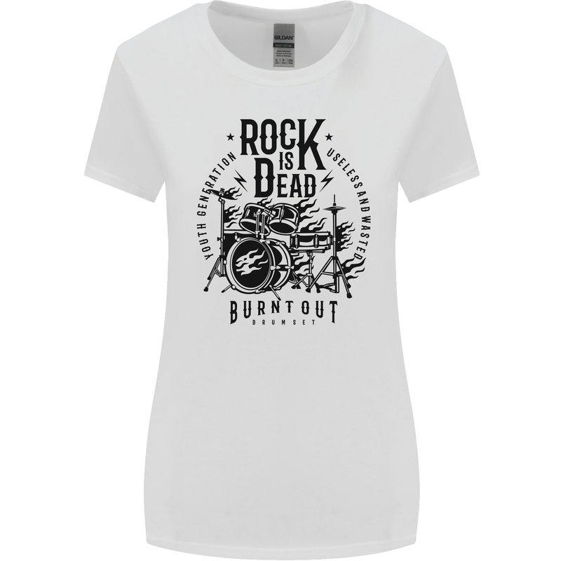 Rock is Dead Drum Kit Drummer Drumming Womens Wider Cut T-Shirt White