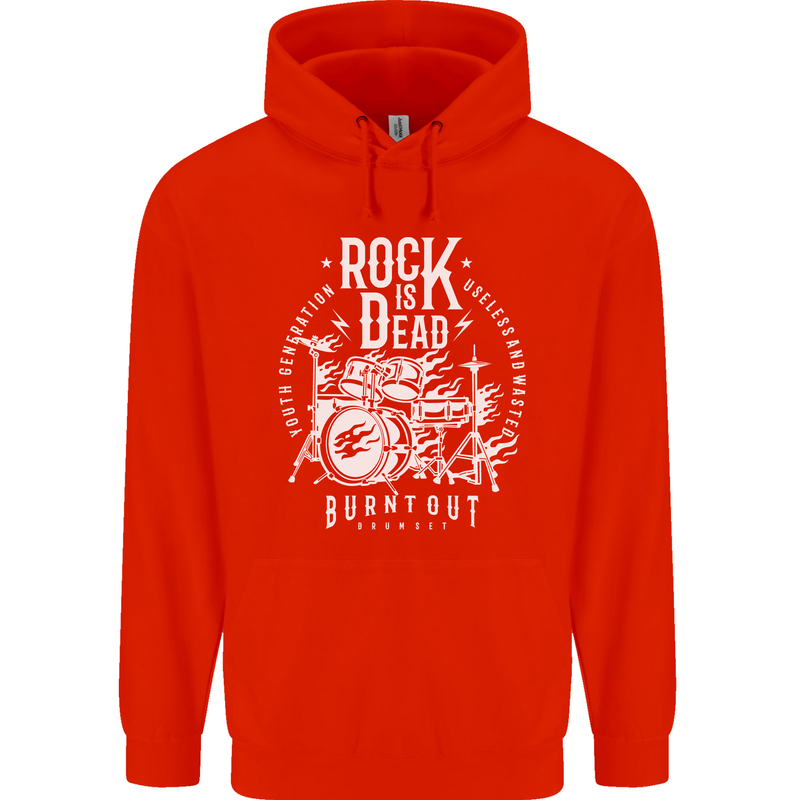 Rock is Dead Music Drummer Drumming Childrens Kids Hoodie Bright Red