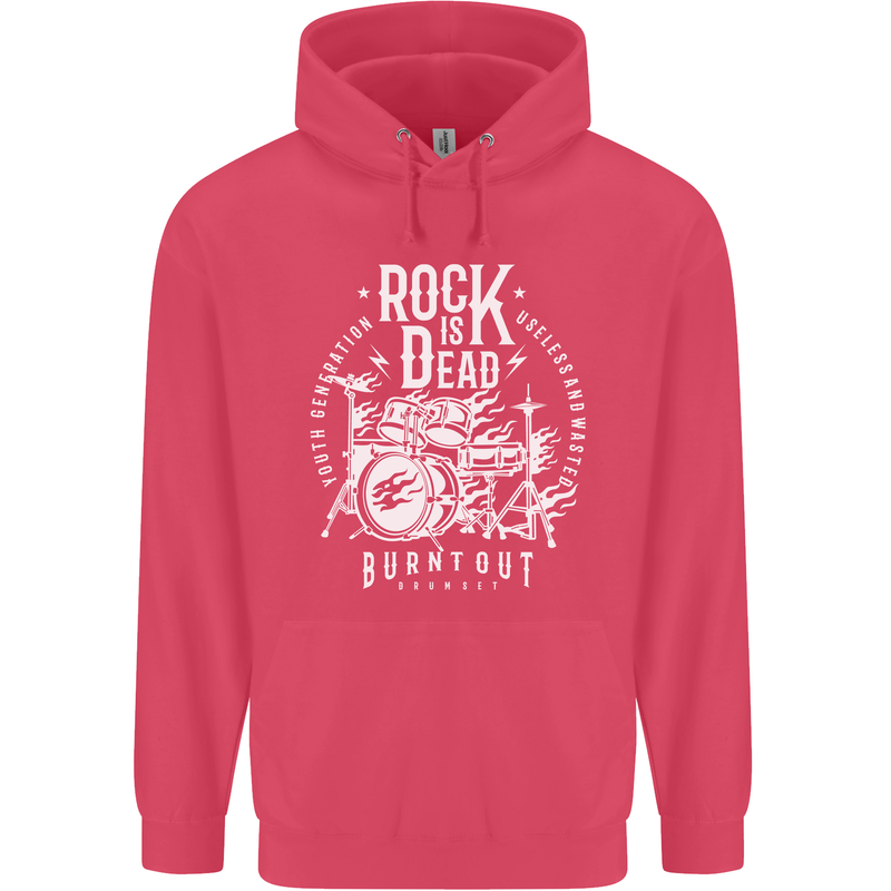 Rock is Dead Music Drummer Drumming Childrens Kids Hoodie Heliconia