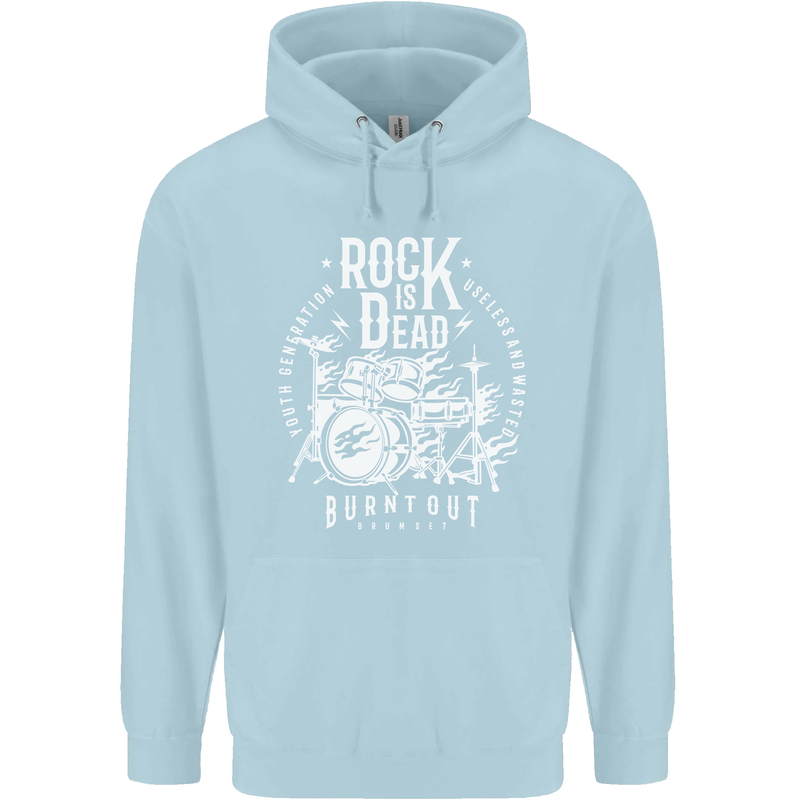 Rock is Dead Music Drummer Drumming Childrens Kids Hoodie Light Blue