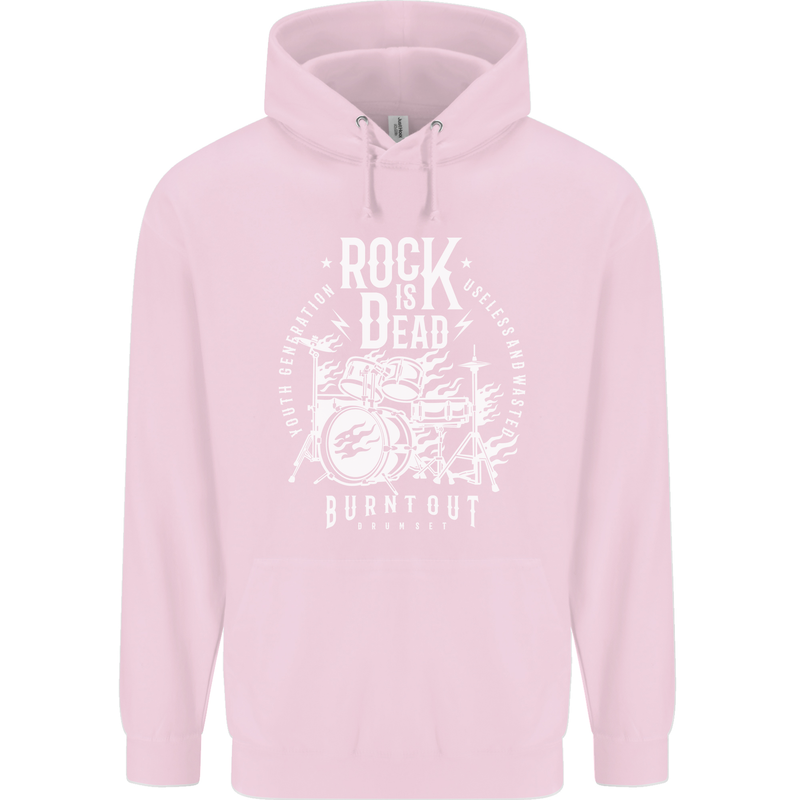 Rock is Dead Music Drummer Drumming Childrens Kids Hoodie Light Pink