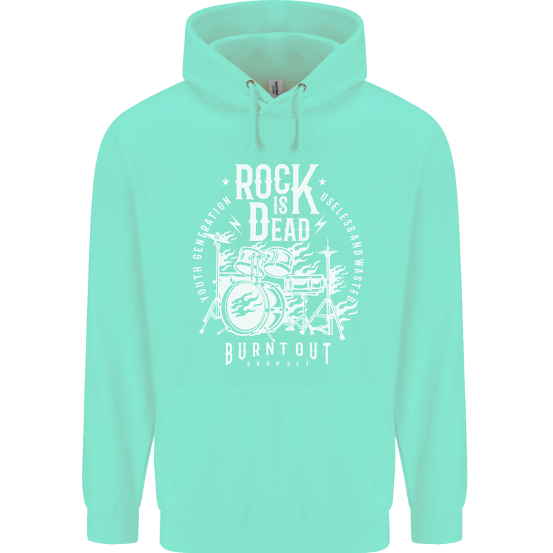 Rock is Dead Music Drummer Drumming Childrens Kids Hoodie Peppermint