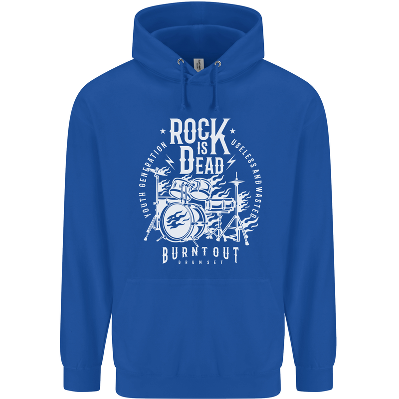 Rock is Dead Music Drummer Drumming Childrens Kids Hoodie Royal Blue