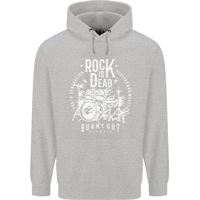 Rock is Dead Music Drummer Drumming Childrens Kids Hoodie Sports Grey