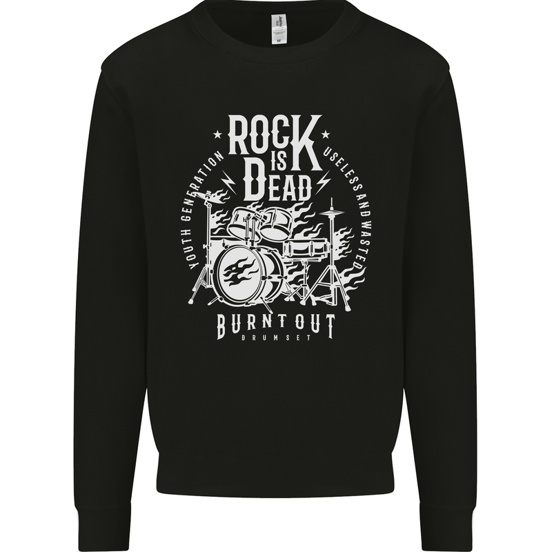 Rock is Dead Music Drummer Drumming Kids Sweatshirt Jumper Black