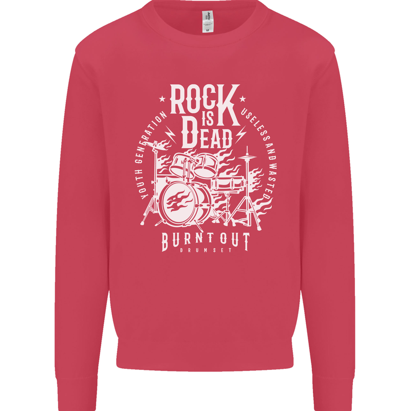 Rock is Dead Music Drummer Drumming Kids Sweatshirt Jumper Heliconia