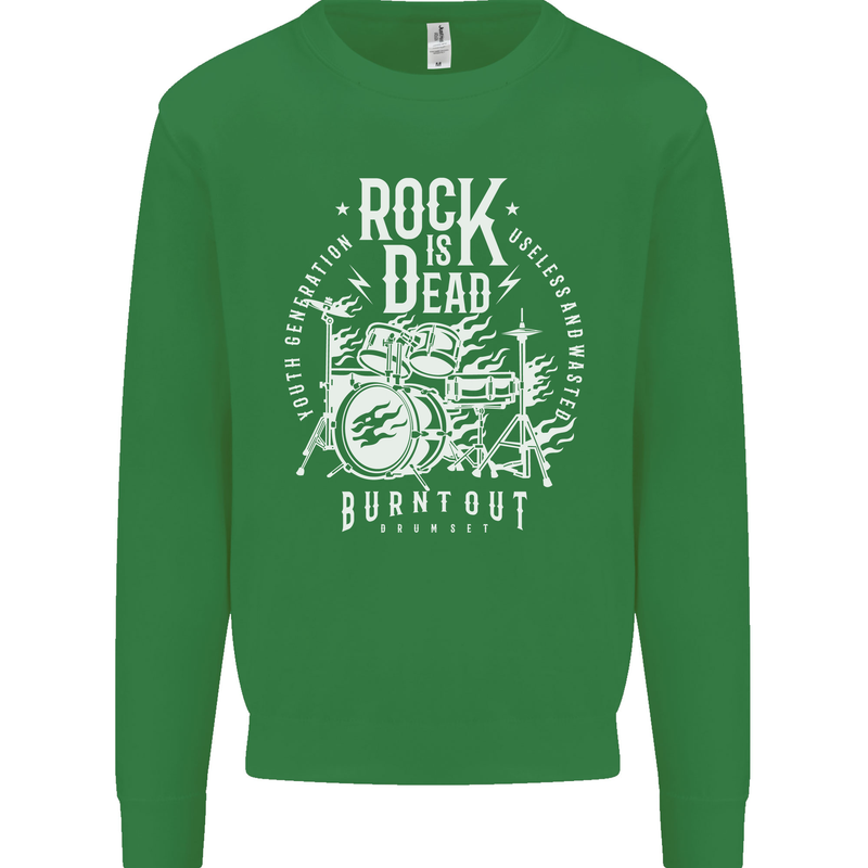 Rock is Dead Music Drummer Drumming Kids Sweatshirt Jumper Irish Green