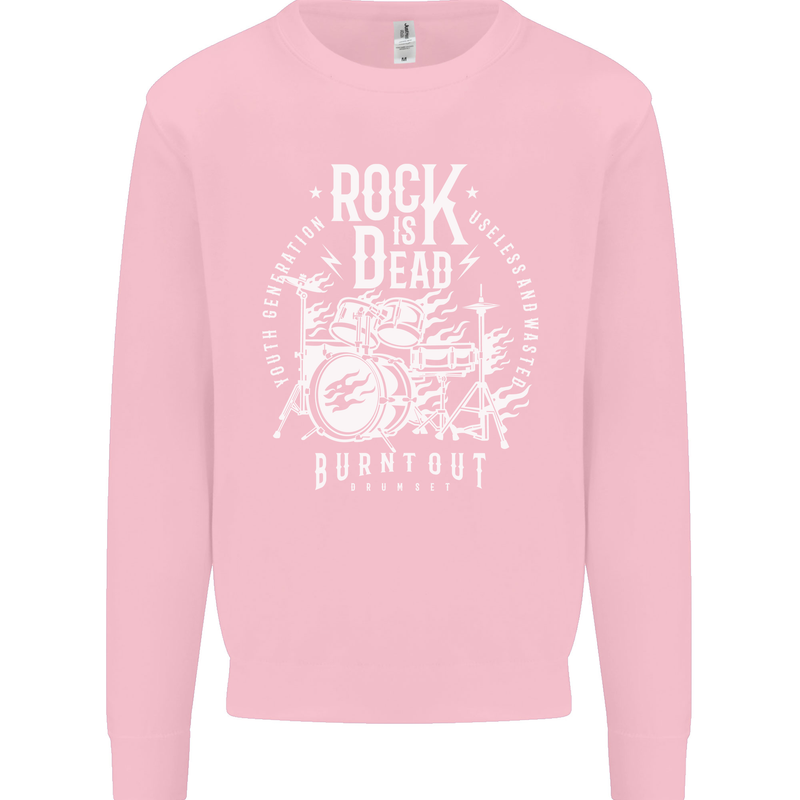 Rock is Dead Music Drummer Drumming Kids Sweatshirt Jumper Light Pink