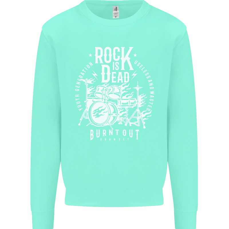 Rock is Dead Music Drummer Drumming Kids Sweatshirt Jumper Peppermint