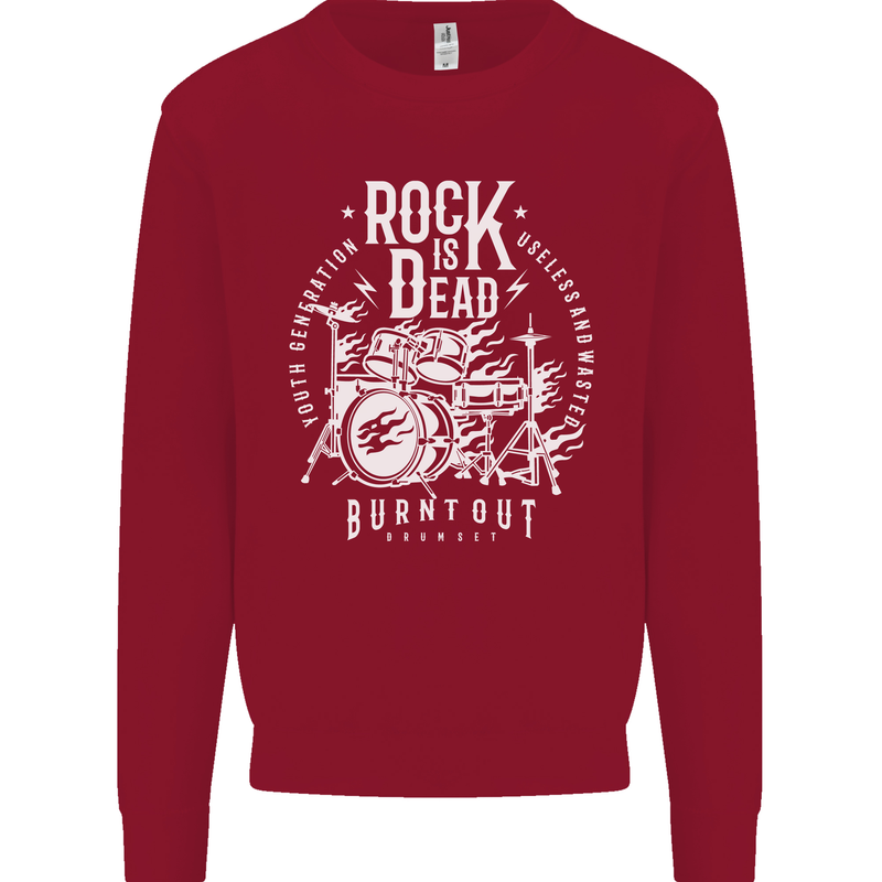 Rock is Dead Music Drummer Drumming Kids Sweatshirt Jumper Red