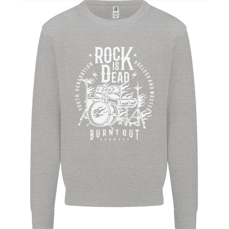 Rock is Dead Music Drummer Drumming Kids Sweatshirt Jumper Sports Grey