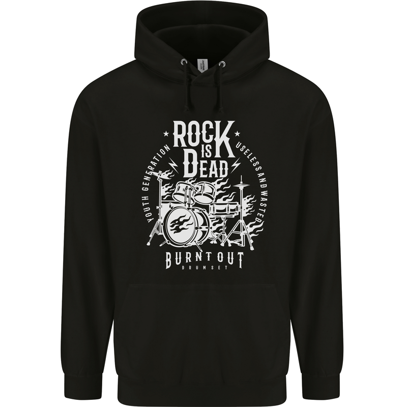 Rock is Dead Music Drummer Drumming Mens 80% Cotton Hoodie Black