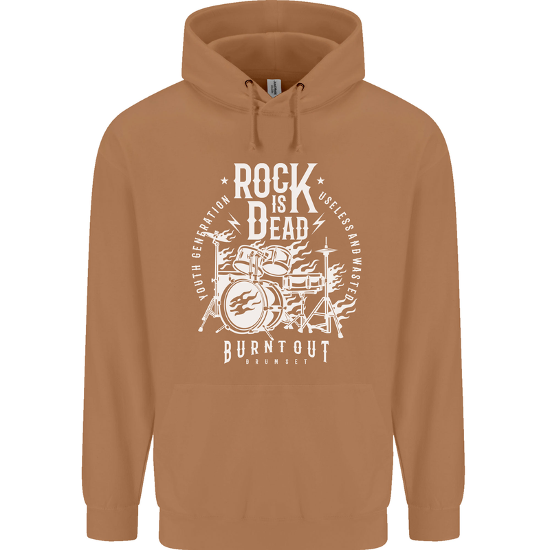 Rock is Dead Music Drummer Drumming Mens 80% Cotton Hoodie Caramel Latte