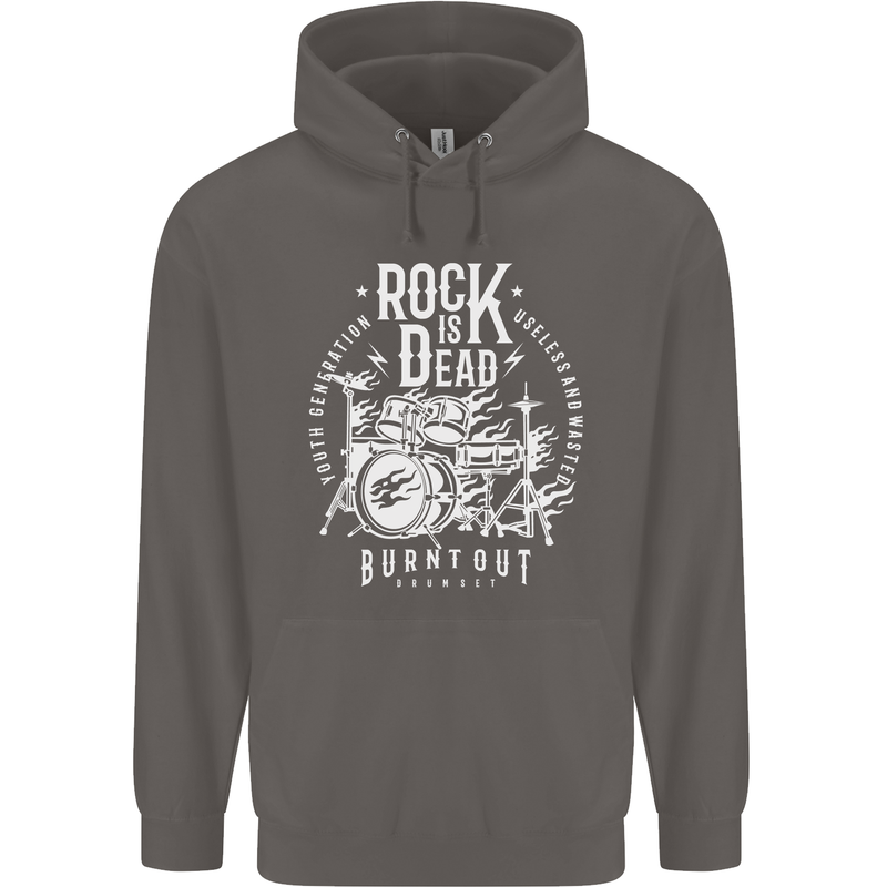 Rock is Dead Music Drummer Drumming Mens 80% Cotton Hoodie Charcoal