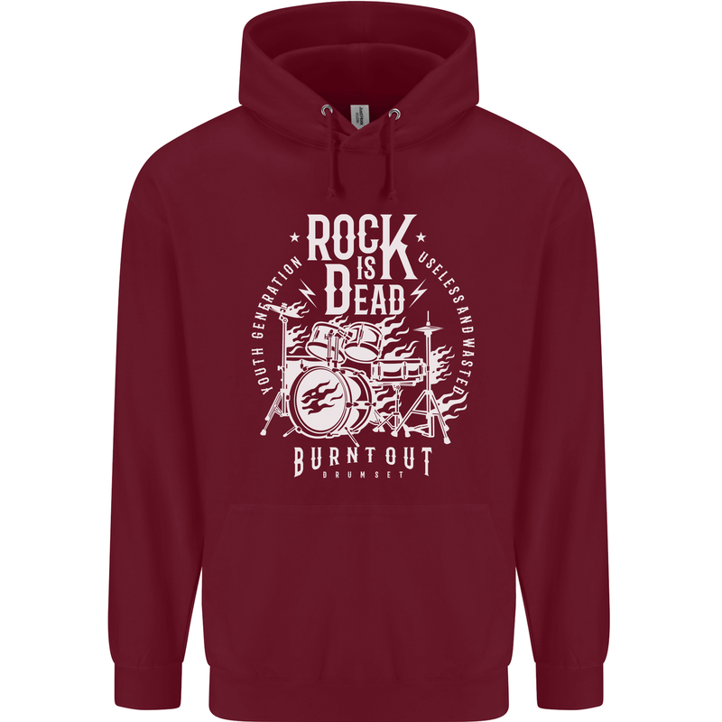 Rock is Dead Music Drummer Drumming Mens 80% Cotton Hoodie Maroon