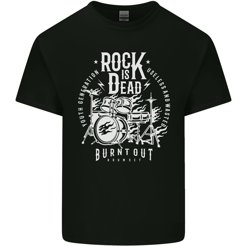 Rock is Dead Music Drummer Drumming Mens Cotton T-Shirt Tee Top Black
