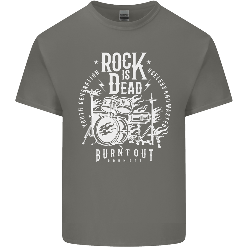 Rock is Dead Music Drummer Drumming Mens Cotton T-Shirt Tee Top Charcoal