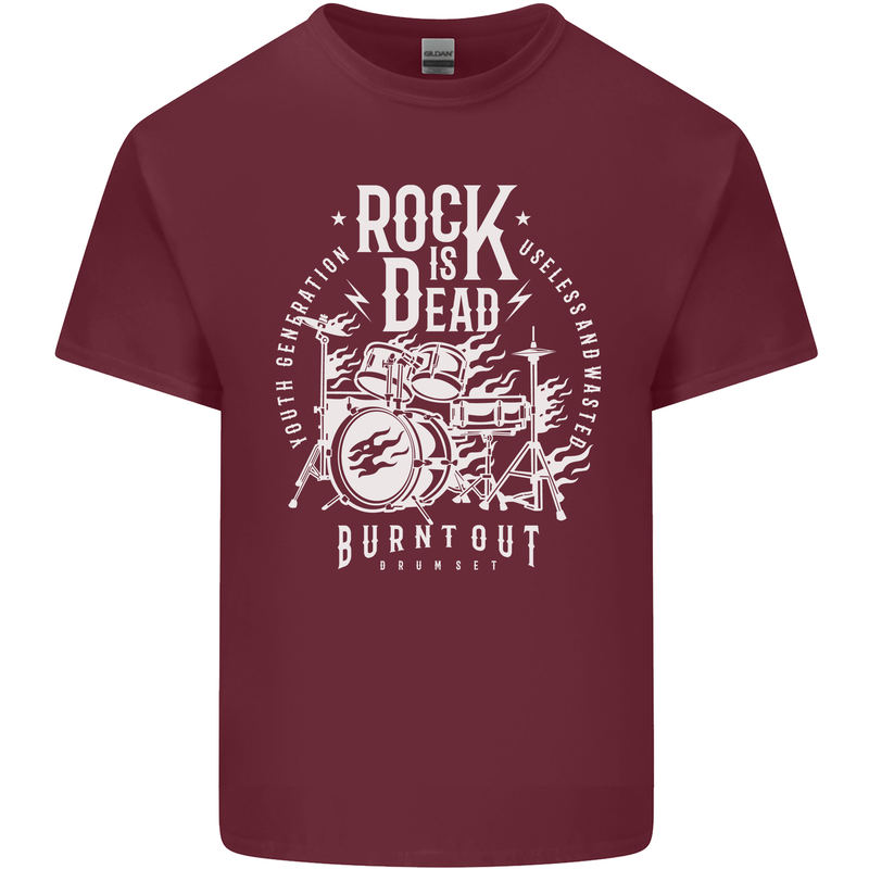 Rock is Dead Music Drummer Drumming Mens Cotton T-Shirt Tee Top Maroon