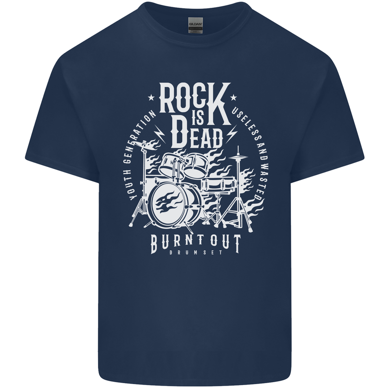 Rock is Dead Music Drummer Drumming Mens Cotton T-Shirt Tee Top Navy Blue