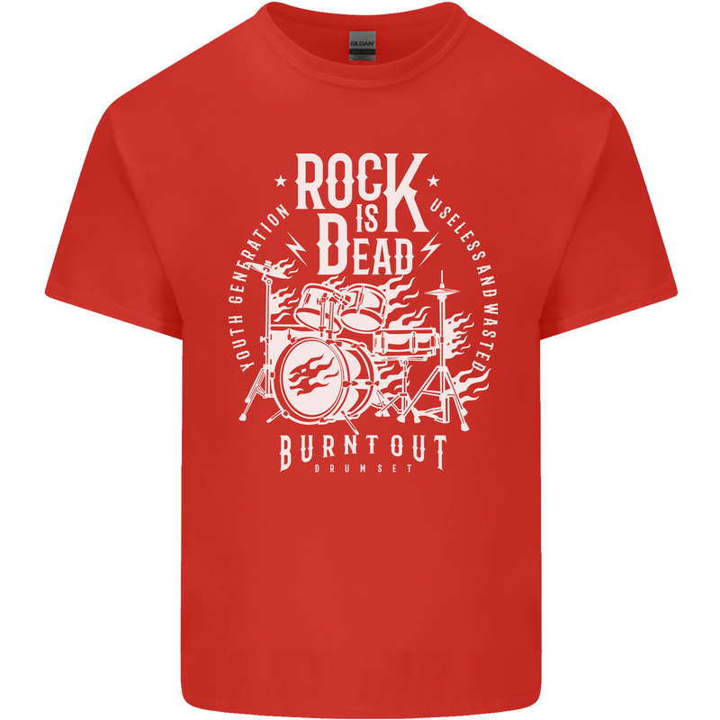 Rock is Dead Music Drummer Drumming Mens Cotton T-Shirt Tee Top Red