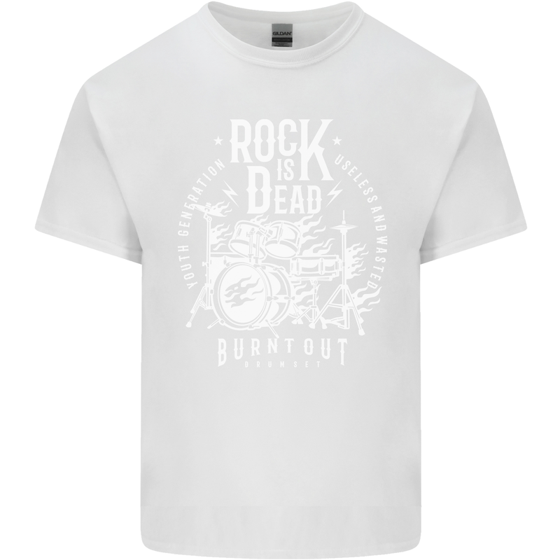 Rock is Dead Music Drummer Drumming Mens Cotton T-Shirt Tee Top White