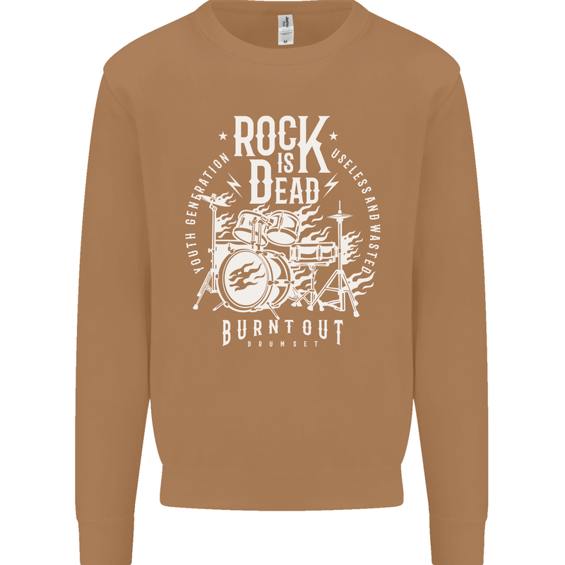 Rock is Dead Music Drummer Drumming Mens Sweatshirt Jumper Caramel Latte