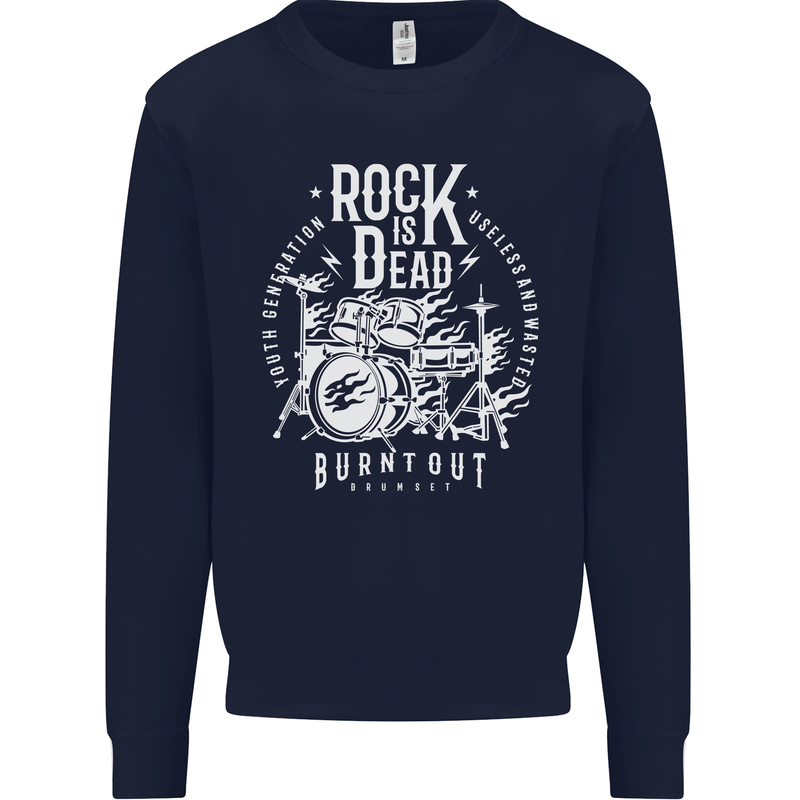 Rock is Dead Music Drummer Drumming Mens Sweatshirt Jumper Navy Blue