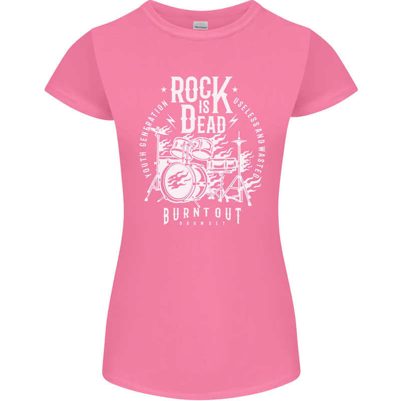 Rock is Dead Music Drummer Drumming Womens Petite Cut T-Shirt Azalea