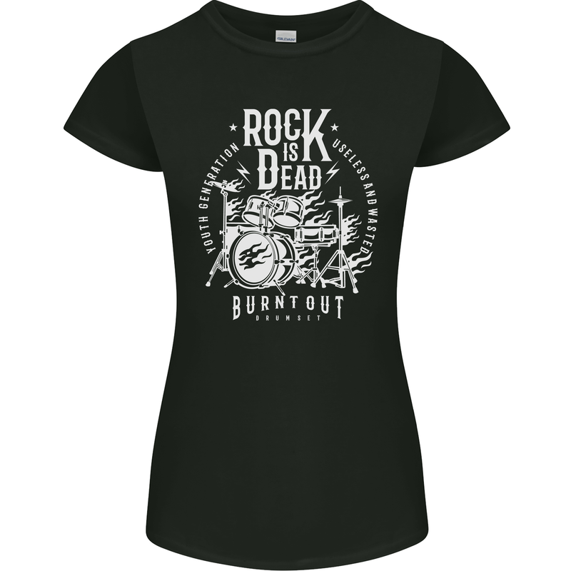 Rock is Dead Music Drummer Drumming Womens Petite Cut T-Shirt Black