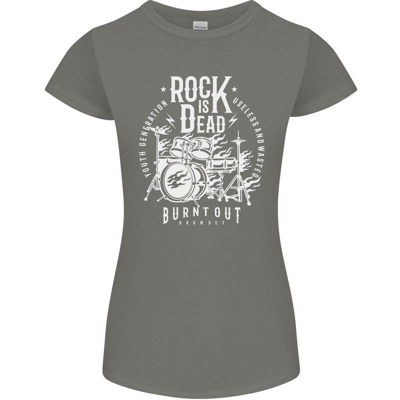 Rock is Dead Music Drummer Drumming Womens Petite Cut T-Shirt Charcoal