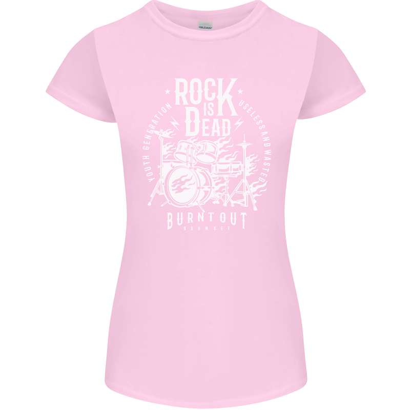 Rock is Dead Music Drummer Drumming Womens Petite Cut T-Shirt Light Pink