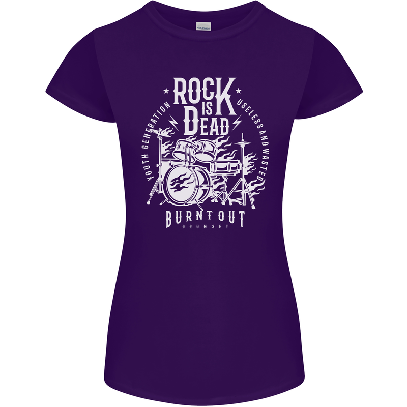 Rock is Dead Music Drummer Drumming Womens Petite Cut T-Shirt Purple