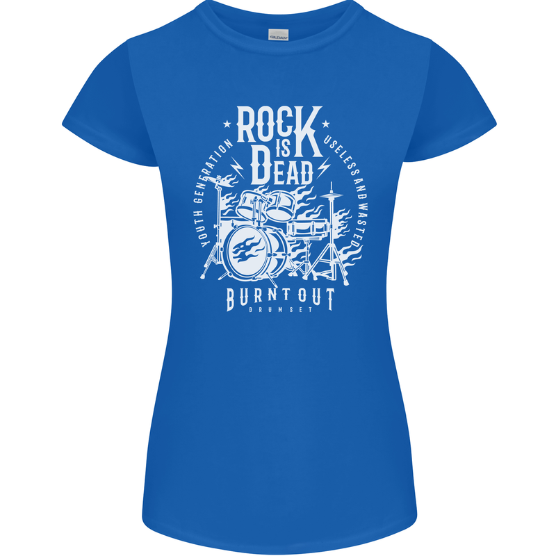 Rock is Dead Music Drummer Drumming Womens Petite Cut T-Shirt Royal Blue