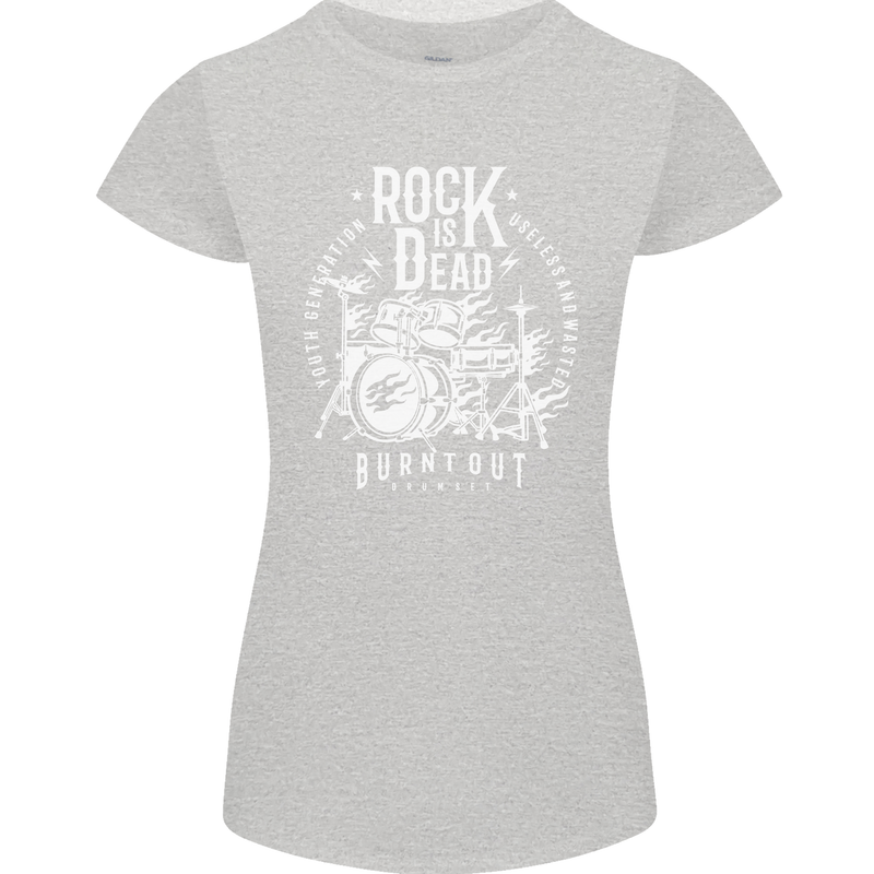 Rock is Dead Music Drummer Drumming Womens Petite Cut T-Shirt Sports Grey