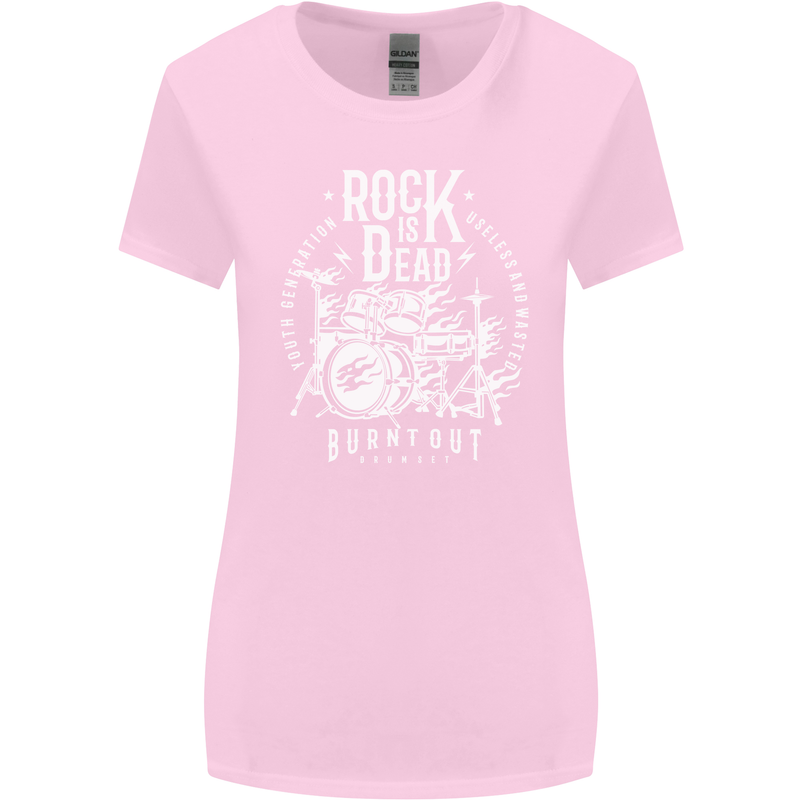 Rock is Dead Music Drummer Drumming Womens Wider Cut T-Shirt Light Pink