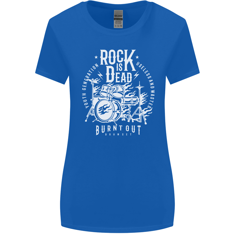 Rock is Dead Music Drummer Drumming Womens Wider Cut T-Shirt Royal Blue