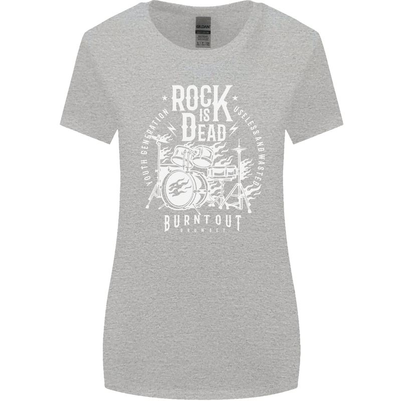 Rock is Dead Music Drummer Drumming Womens Wider Cut T-Shirt Sports Grey