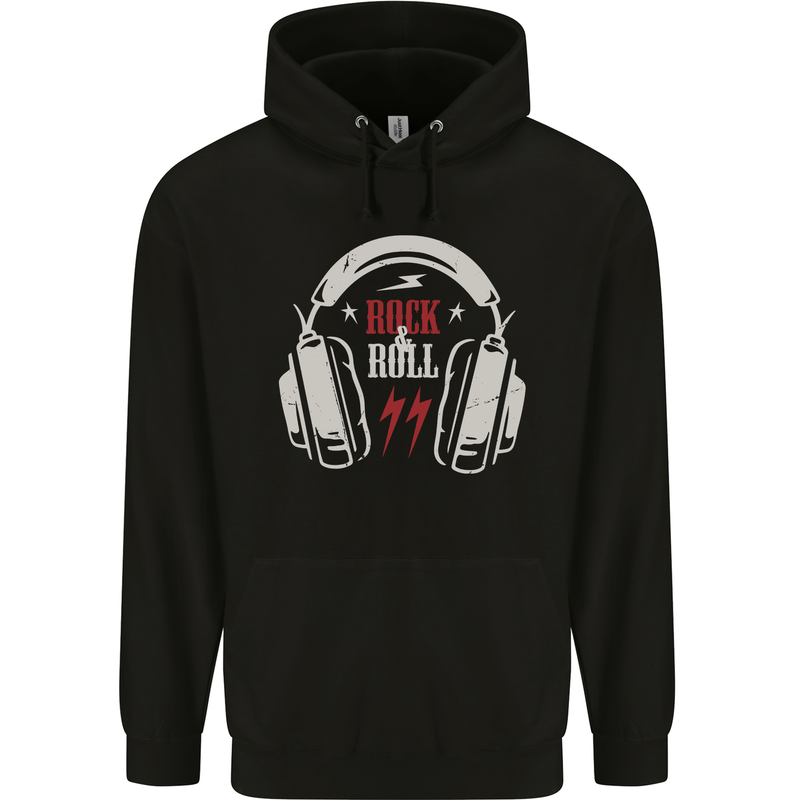 Rock n Roll Headphones Music Mens 80% Cotton Hoodie Black