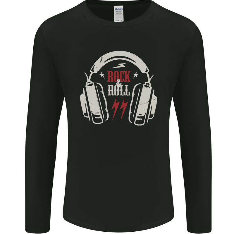 Rock n Roll Headphones Music Mens Long Sleeve T-Shirt Black