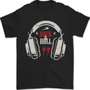 Rock n Roll Headphones Music Mens T-Shirt 100% Cotton Black