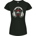 Rock n Roll Headphones Music Womens Petite Cut T-Shirt Black