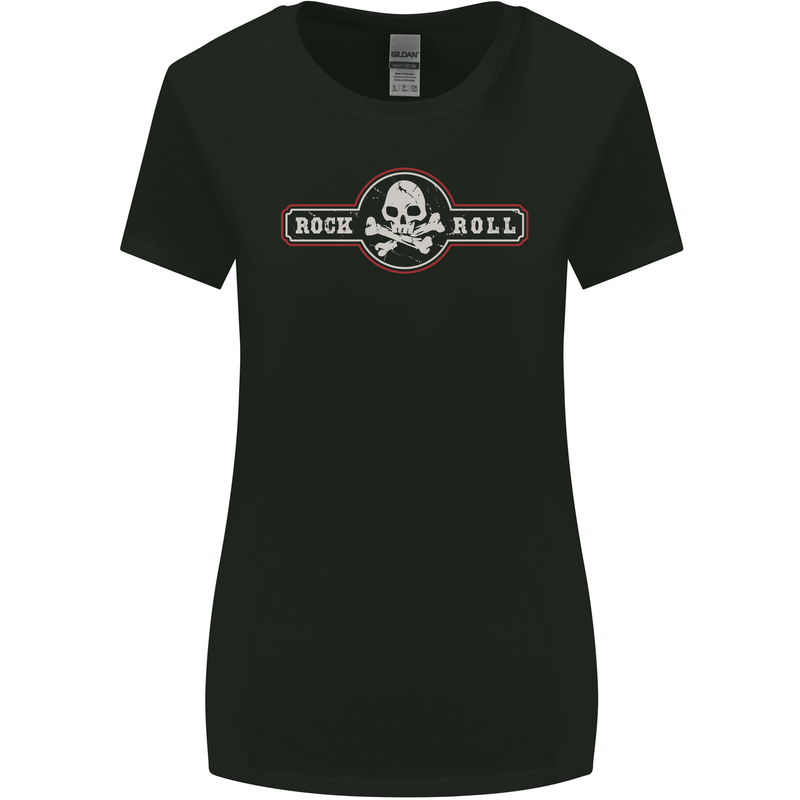Rock n Roll Music Skull Womens Wider Cut T-Shirt Black